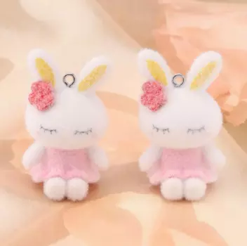 10pcs 3D Resin Flocking Charms Rabbit Doll Pendants for Necklace Bracelet Keychain DIY Making Jewelry Accessories Wholesale