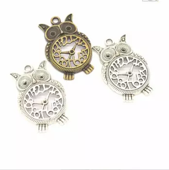 10PCS 49*31mm Vintage Metal Zinc Alloy Hollow Owl Steampunk Clock Animal Charms For DIY Necklace Bracelet Jewelry Making F0628