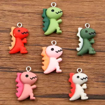 10Pcs 6Color Dinosaur Animal Charms Resin Cute Plush Penants for Necklace Keychain Bracelet DIY Making Jewelry Accessories