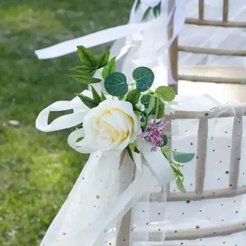 10PCS Artificial Flower Wedding Chair Decoration Arrangement Chair Back Banquet Floral Wreath Ornament Party Church Banquet