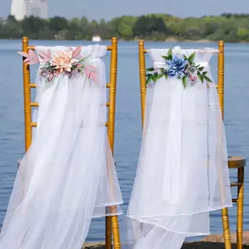 10PCS Artificial Flowers Wedding Chair Decoration Arrangement Chair Back Banquet Floral Wreath Ornament Party Church Banquet