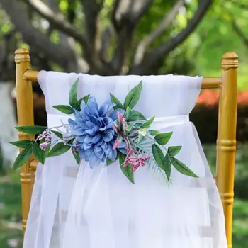 10PCS Artificial Flowers Wedding Chair Decoration Arrangement Chair Back Banquet Floral Wreath Ornament Party Church Banquet