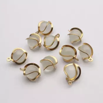 10pcs Brass Earring Charms 10mm Cat Eye Opal Stone Beads Charms For Jewelry Making DIY Earrings Necklace Findings