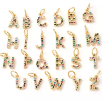 10pcs Brass Micro Pave Cubic Zirconia 26 Alphabet A~Z Charms pendant For DIY Bracelet Necklace Earring Making Decor