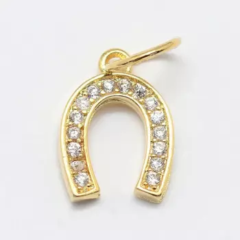 10PCS Brass Micro Pave Cubic Zirconia Horse Shoe Charms Golden Color for Making DIY Jewelry Necklace Bracelet Earring Crafts