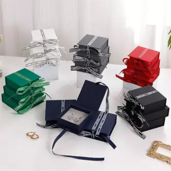 10Pcs Cardboard Flip Top Jewelry Organizer Box with Ribbon Book Shape Necklace Earrings Bracelet Ring Jewelry Packaging Gift Box