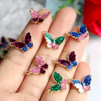 10pcs Colorful Shining Butterfly Alloy Metal Pendant Fashionable Pop Charms DIY Necklace Bracelet Earrings Keychain Accessories