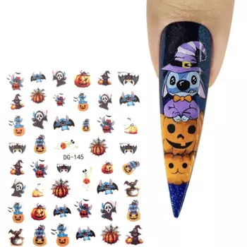 10PCS Disney Christmas Halloween Nail Art Sticker Stitch Mickey Color Cartoon Decorative Decal Self Adhesive Nail Polish Slider