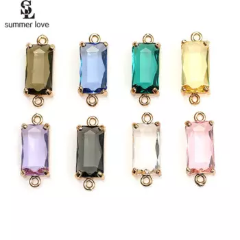 10pcs Fashion Gold Metal Glass Crystal Charm Earring Bracelet Clasp Connectors Rectangle Pendant for Jewelry Making Diy Findings