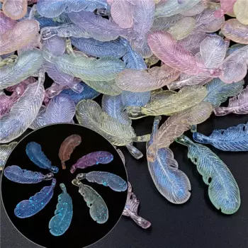 10pcs Feather Luminous Pendant Acrylic Creative Beads For DIY Earring Bracelet Jewelry Making Glow-In-The-Dark Necklace