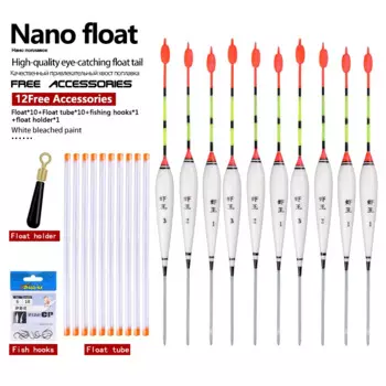 10PCS Floats Nano Bobber+10 Buoy Tubes+1 Bag Hooks River Lake Fishing Fresh Water Pesca Ice Fishing Tools Tackles Accessories