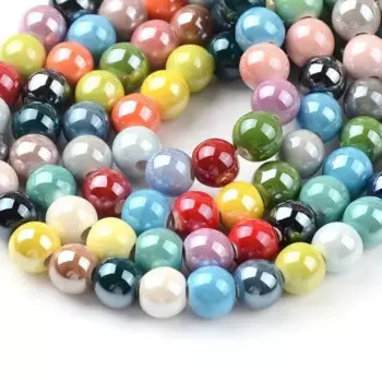 10pcs Glossy Round 8mm 10mm 12mm 14mm Fancy Glaze Ceramic Porcelain Loose Spacer Beads For Jewelry Making DIY Bracelet Findings