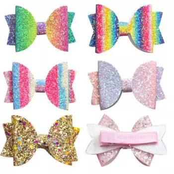 10PCS Gradient Rainbow Glitter Barrette Bow Tie Hairpins Hair Clip For Girls Pin Tiaras Baby Hair Accessories For Women Pincer