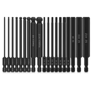 10Pcs Hex Head Allen Wrench Drill Bits + 9Pcs Ball End Hex Screwdriver Bits 1/4 Inch Hex Shank 100mm Screwdriver Set