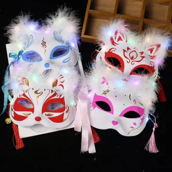 10pcs Japanese Style Anime Half Face Cat Mask for Fox Costume for Halloween Masquerade Party Festival