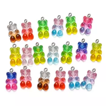 10Pcs/Lot Candy Bear Pendant Charms Colorful Resin Bears for Necklace Bracelet Earrings Jewelry Making Findings Accessories