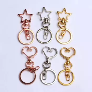 10pcs/lot Creative Star Heart Key Chain Spring Activity Ring Chain Alloy Hair Ball Key Chain Diy Handmade Accessories
