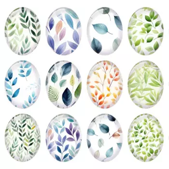 10pcs/lot Oval Photo Glass Cabochon Leaves Life Spring Flatback Charms Demo Flat Back Cameo For Diy Jewelry Findings Accessories