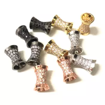 10pcs/Lot Zirconia Paved Hourglass Spacers for Women Bracelet Men Jewelry Making Gold-Plated Handmade Craft DIY Accessory Supply