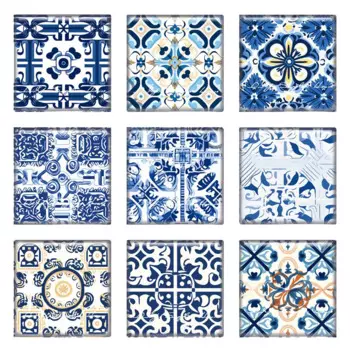 10pcs/lots Square Photo Glass Cabochon Blue Geometric Pattern Charms Demo Flat Back Cameo For Diy Jewelry Making Accessories