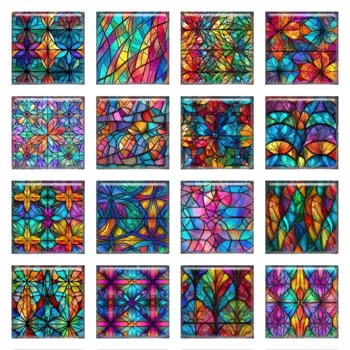 10pcs/lots Square Photo Glass Cabochon Charms Rainbow Geometry Pattern Demo Flat Back Cameo For Diy Jewelry Making Accessories