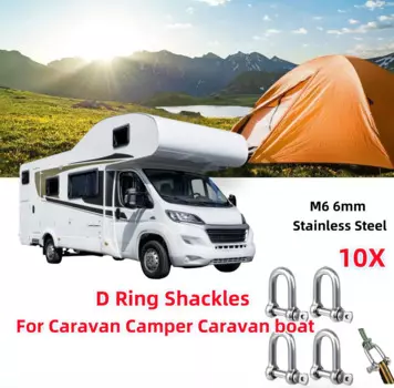 10PCS M6 Stainless Steel D Ring Shackles Heavy Duty Bow Shape Load Clamp For Caravan Outdoor Camping Tent Accessories