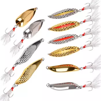 10pcs Metal 7g/10g/15g/20g Fishing Lures Wobbler Spinner Bait Spoon Artificial Bass Hard Sequin Paillette Metal Steel Hook Lures