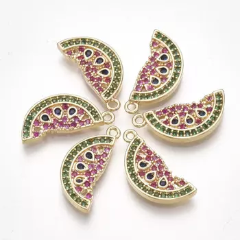 10pcs Metal Cubic Zirconia Pendants Watermelon Colorful Gold Plated for Making DIY Jewelry Necklace Bracelet Earring Charm