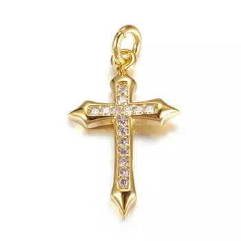 10PCS Metal Micro Pave Cubic Zirconia Pendants Cross Golden for Making DIY Jewelry Necklace Earring Bracelet Craft Supplies