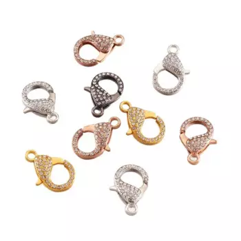 10Pcs Mixed Color Alloy Lobster Claw Clasps with Crystal Rhinestone Fastener Hooks Clip for DIY Bracelet Neckalce Jewelry Making