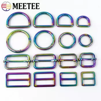 10Pcs Rainbow Metal Bag Buckles O D Ring Clip Clasp Tri Glide Hook Bags Strap Webbing Connector Buckle DIY Hardware Accessories