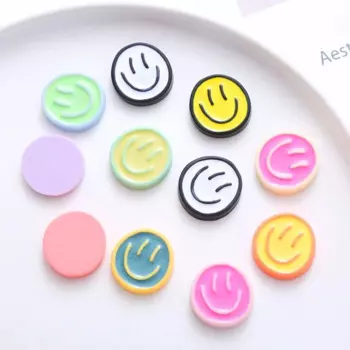 10pcs Resin Round Smile Face Cabochons Flatback Stone Arts Patches Clothing Jewelry Making Hair Accessories Crafts Materials
