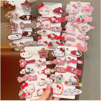 10Pcs Sanrio Hello Kitty Children Cute Cartoon Sweet Baby Hair Clip Set Bow Girl Barrettes Bangs Hairpins Kids Hair Accessories