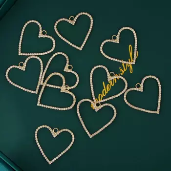 10Pcs/set Gold Silver Color Hollow Heart Crystal Charms Accessories for Making DIY Earrings Pendant Necklaces Jewelry Material