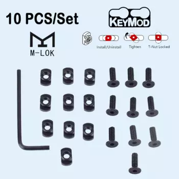 10Pcs Set M-LOK Screw Nut Replacement Rails T-Nut Screw Replacement Set for MLOK Handguard Rail Sections Hunting Gun Accessories