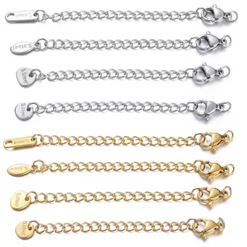 10pcs Stainless Steel Extension Chains with Lobster Clasps Connector Link Necklace Tail Making DIY Bracelet Accessories Supplies