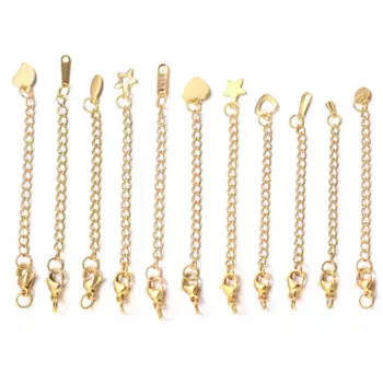 10pcs Stainless Steel Extension Extended Tail Chains Lobster Clasps Connectors DIY Jewelry Making Findings Bracelet Necklaces