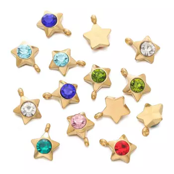 10Pcs Stainless Steel with Rhinestone Gold Color Five-Pointed Star Pendants for DIY Earrings Necklace Jewelry Making Accessories