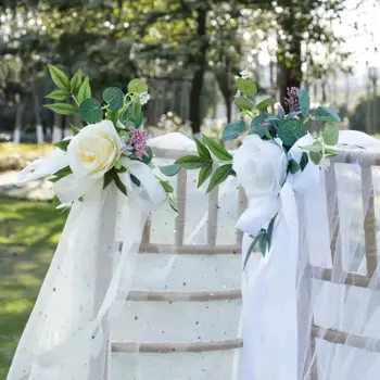 10PCS Wedding Chair Decoration Artificial Flower Arrangement Chair Back Banquet Floral Wreath Ornament Party Church Banquet