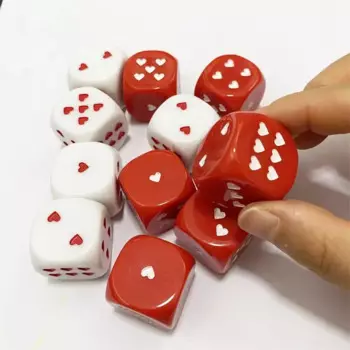 10PCS White And Red Heart Dice 25MM Poker Party Favors KTV Bar Drinking Games For Adults Couple Gift Valentine's Day Funny