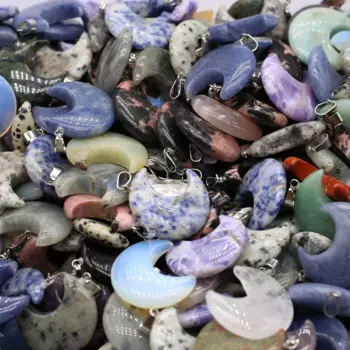 10PCS Wholesale Moon Shaped Natural Semi Precious Stone Pendant Jewelry Making DIY Necklace Earrings Accessories Gifts