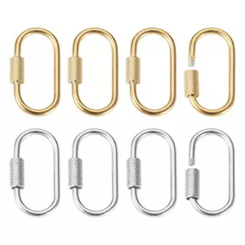 10PcsIon Plating(IP) 304 Stainless Steel Screw Carabiner Lock Charms for Necklaces Making Oval Golden & Stainless Steel Color