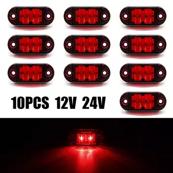 10ШТ 12V 24V Красный свет 2 светодиодных боковых габаритных фонаря Овальный габаритный фонарь заднего фонаря грузовика Сигнальная лампа Авто Грузовик Караван