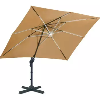 10x13ft Solar Powered LED Cantilever Patio Umbrella Square Deluxe Offset Umbrella 360°Rotation & Integrated Tilting System