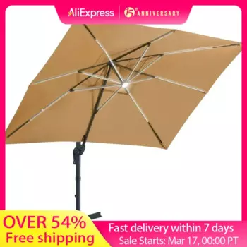 10x13ft Solar Powered LED Cantilever Patio Umbrella Square Deluxe Offset Umbrella 360°Rotation & Integrated Tilting System