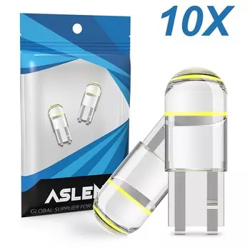 10X Автомобильная фотолампа 10 W5W Canbus Glass COB 6000k, купольная лампа для чтения, маркер, лампочка для номерного знака 168 194 192 12 В, белый, синий, красный