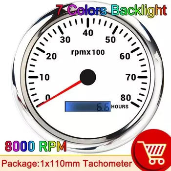110 мм тахометр 3000 4000 6000 7000 8000 об/мин с 7-цветной подсветкой 12 В 24 В универсальный автомобильный счетчик часов по индивидуальному заказу