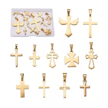 11~160pcs/ Box 304 Stainless Steel Cross Charms Pendants For DIY Bracelet Necklace jewelry making Accessories Decor Golden