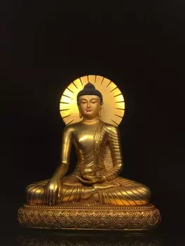 11-дюймовая коллекция тибетского храма, старая бронза, позолоченная, окрашенная, лицо Шакьямуни, Амитабха, сидящий Будда, зал поклонения, городской дом