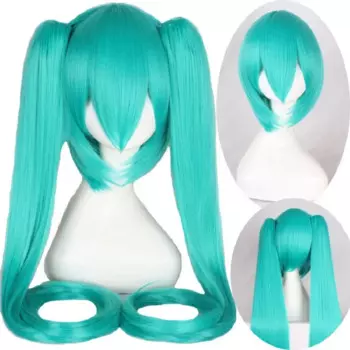120 см 47 ''Vocaloid Miku синий парик с 2 клипсами, хвосты, синтетические волосы для начинающих, женские универсальные парики для косплея
